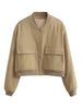 Women Solid Bomber Jackets Coat With Pockets V-Neck Single Breasted Long Sleeves Female Chic Lady Outfits