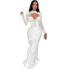 Women Mesh See Though Diamonds Rhinestones Cutout Front Long Sleeve Sexy Party Club Evening Prom Maxi Long Dress
