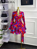 Spring Women Flare Long Sleeve V-neck Sashes Ruffle Mini Dress Street Elegant Sexy Vacation Party Birthday Dresses