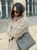Vintage Khaki Reversible Plaid Trench Coat Women Loose Lapel Single Breasted Pocket Full Sleeve Jacket Autumn Lady Outwear