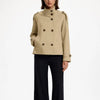 CH Women Tailored Double Breasted Stand Collar Cropped Trench Coat Shoulder Strap Cuff Buckle Business Commute Layer Outerwear