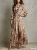 Elegant Long Sleeve Chiffon Long Dresses For Women Floral Print Slim Party Maxi Dress Casual