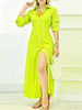 Elegant Long Sleeve Button Front Maxi Shirt Dress with Side Split for Women Casual Chic
