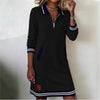 Autumn Winter Versatile Women's Dress Casual Contrasting Color Splicing Lapel Long-sleeved Loose Dress With Pockets