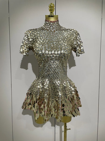 Shiny Shell Sequins Bodysuit Dress Women Sexy Nightclub Dance Performance Clothing Birthday Party Dresses