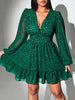 Sexy V-Neck Leopard Print Long-Sleeve Dress Plus Size Women Clothing American Slim A-Line Skirt Elegant Party Evening Dress