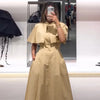 Lapel Cape Sleeve Lace Up Long Sleeve Women Elegant Epaulet Oversized Waist Cinching Pleated Shirt Dresses Chic Ladies Partywear