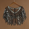 1920s Retro Leaf Beaded Sequin Flapper Shawl Loose Decoration Outerwear Short Cape Evening Party Ladies Cloak Shawl Black