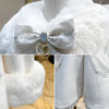 Winter Japanese Sweet Bow Slim Medium Long Woolen Coat Faux Fur Collar Lolita Girl Women's Pink White Wool Jacket Overcoat