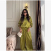 Women Frog Button Satin Jacket Lattern Pants Set Stand Collar Long Sleeve Top Wide Leg Pant Loose Fit Suit Summer Casual Outfits