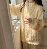 Two Piece Set Women Outfit Autumn Jacquard Textured Stand Collar Long Sleeve Zip Up Fuzzy Teddy Top & Casual Home Pants Set