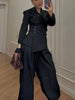 Chic Solid Lapel Coat Long Pant Suit Women Casual Full Sleeve Waist Cinching Blazer Wide-leg Pants Set Lady Daily Street Outfit
