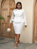 Women White Party Dress Sexy Long Sleeve O Neck Beading Mesh Patchwork Peplum Elegant Event Evening Birthday African Gowns