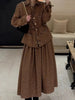 Female Elegant Turndown Collar Sequin Tweed Jacket Sets Belt Single Breasted Autumn Coat Two-Piece Set Mid-Calf Skirts Outfits