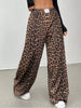 Women Leopard Print Wide Leg Pants Elastic High Waist Loose Casual Trousers Streetwear Y2K Long Palazzo Pants