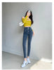 Women's High Waist Stretch Jeans Blue Black Gray and Versatile Multi-button Slim Denim Long Pants Female