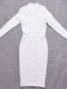 Women White Hollow Out HL Bandage Dress Long Sleeve Bodycon Sexy Cut Out High Neck Party Red Black Midi Runway Dress XL