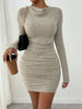Elegant Asymmetric Hem Knit Dress for Women with Ruffle Collar Long Sleeve Slim Fit Autumn Winter Dress