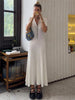 Women's High Waist Knitted Rib Slim Maxi Dress Casual Loose Elegant Temperament Long Dress for Autumn Femme Solid Color Dress