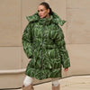 Printed Women's Winter Jacket Hooded Mid Length Padded Coat Belted Waist Padded Coat Vintage Leopard Print Winter Warm Wear