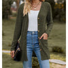 Autumn Women's Milled Pit Stripe V-Neck Solid Colour Button Long Sleeve Ladies Casual Extensions Cardigan Jacket Coat