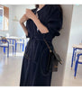 Spring Autumn Single Breasted Women's Shirt Dresses Sashes Stand Collar Korean Casual Straight Dress Female