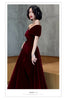 Spring Long Elegant Wine Red Soft Velvet Evening Party Wedding Dresses for Women Off Shoulder Maxi Dress