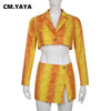 Women Serpentine Button Up Side Split A-line Mini Skirt Suit and Blazer Top Two 2 Piece Set Outfits Autumn Clothing