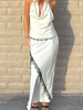 Lace Crop Top And Slit Long Skirt 2 Piece Set Women's Sexy Deep V Neck Tops High Waist Slim Dress Sets Elegant Outfit