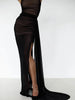 Women Black Mesh Ruched Trailing Strap Dress Glam Square Neck Bodycon Club Outfit Ladies Night Party Apparel