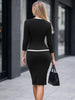 Womens Elegant Colorblock Patchwork Faux Work Office Knee Length 2/3 Sleeve Business Casual Party Pencil Bodycon Sheath Dress