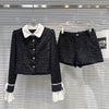 Autumn Style Contrast Color Collar Tie Sleeve Short Jacket For Women Shorts Tweed Shorts Female 11A06638