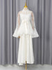 White Two Piece Set for Women Lapel Flare Sleeve Spliced Ruffles Lace Blouse High Waist Simpel Vest Dress Fairy Suit Female