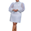 Women Loose Dresses Turn Down Collar with Beading Elegant Office Ladies Occasion Female Casual Long Tulle Sleeves Gowns