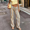 Rainbow Baggy Jeans Pants Women's Straight Jeans Female Striped Low Landing Jeans Chic Denim Trousers Streetwear Pants