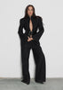 Women Sexy Black Blazer Deep V-Neck High Collar Flared Sleeve Mob Wife Party Slim Fit Suit Jacket