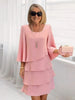 Women's Cake Skirt 3/4 Bell Sleeve Crewneck Tiered Layered Flowy Dress Party Wedding Outfits