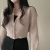 Short Sweater Zipper O-neck Knitted Cardigan Coat Casual Basic Solid Black Women Clothes Winter All-match Thick Lady