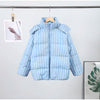Women Striped Hooded Cotton Jacket Long Sleeve Stand Zipper Buttons Thickening Padded Jackets Winter Casual Coat