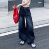Letter Embroidery Wide Leg Trousers Women Korean High Waisted Sickle Jeans Female Streetwear Baggy Y2K Denim Pants