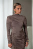Long Sleeve Ruched Sexy Maxi Dress For Women Autumn Winter Drawstring Turtleneck Bodycon Sexy Long Dress Elegant