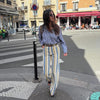 Women Jeans Straight Stripe Button Detail Jeans Female High Waist Loose Curved Wide Leg Denim Pants Vintage Casual Outfit Ladies