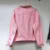 Long Sleeve Crystal Cowboy Rivets Tops Women Diamonds Beaded Pink Denim Coat Loose Rhinestones Jeans Jacket