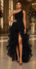 Women One Shoulder Ruched Bodycon Maxi Dress Tiered Ruffle Tulle High Low Hem High Slit Formal Evening Elegant Cocktail Dress