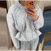 Floral Print Zip Button Stand Collar Quilted Jacket Drawstring Waist Oversized Autumn Women Coat Casual Chic Lady Outerwear
