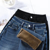 Women's Winter Fleece Jeans Thicken Warm Soft Loose Straight Korean Denim Pants Female Plush Velvet Wide Leg Pants