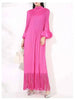 Maxi Dress Women High Neck Long Sleeves Stitching Tassel Hem Solid Color Dresses Female Party Clothing 2DB1143