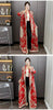 Red National Style Printting Pleated Women's Long Robe Chic Temperament Cardigan Trench Coat 2DB3930