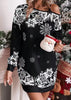 Christmas Snowflake Print Off Shoulder Dress Women Winter Long Sleeve Loose Party Mini Dresses For Women