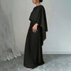 Elegant Cape Sleeve Pleated Maxi Dress for Women, O-Neck Solid Color Loose Flowy Long Dress for Party Wedding